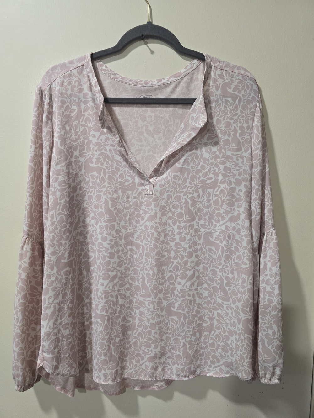 LOFT Blush Pink Floral Henley Blouse